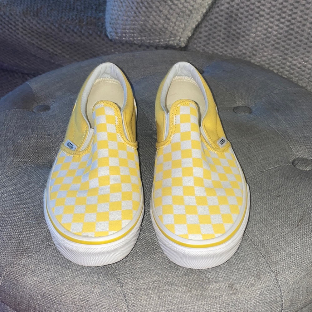 Yellow checkered slip on Vans